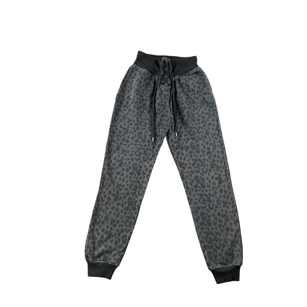 Victorias Secret Leopard Print Lace Up Front Jogger Sweatpants Grey Charcoal